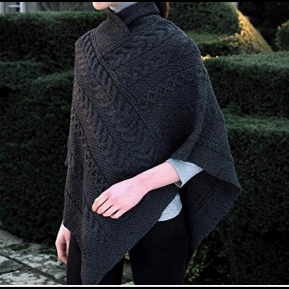 Aran Craft dark grey/charcoal knit poncho
